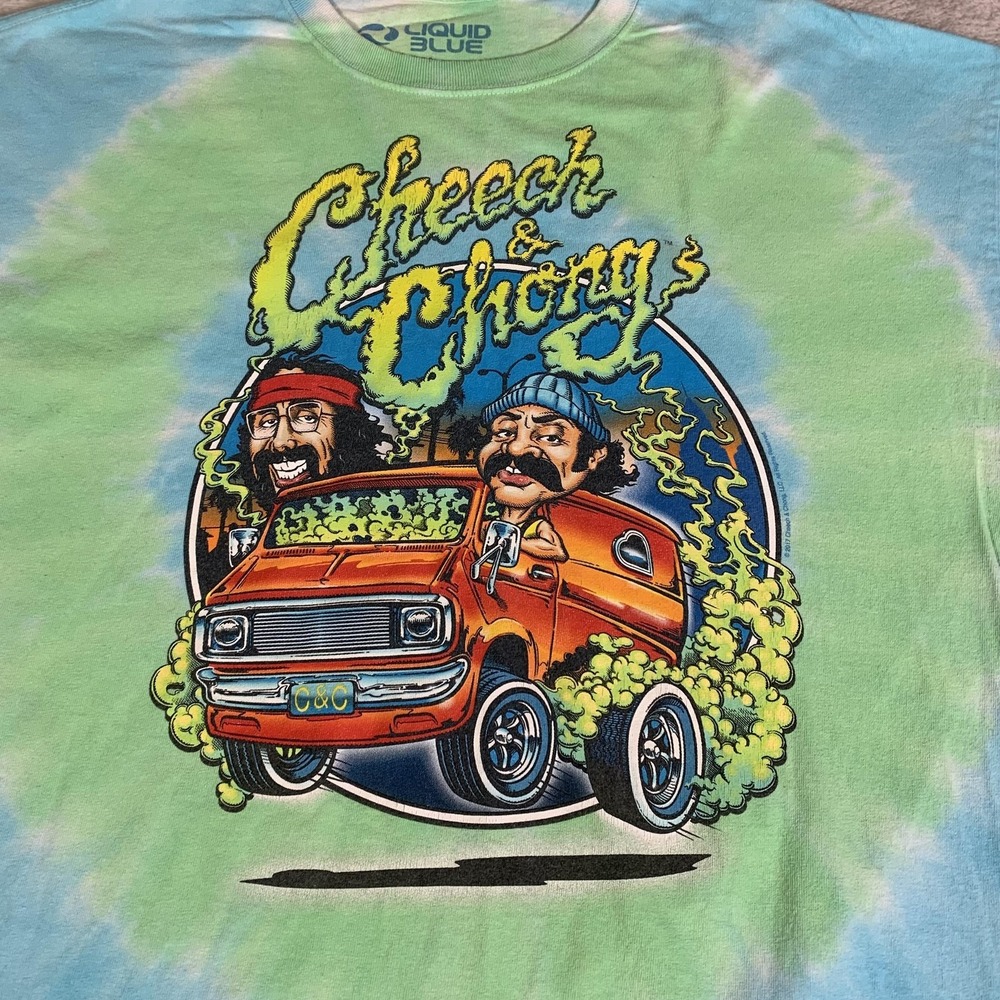 Cheech & Chong Shirt‎ Mens XL Blue Liquid Blue Tie Dye Trippy Van Graphic Tee